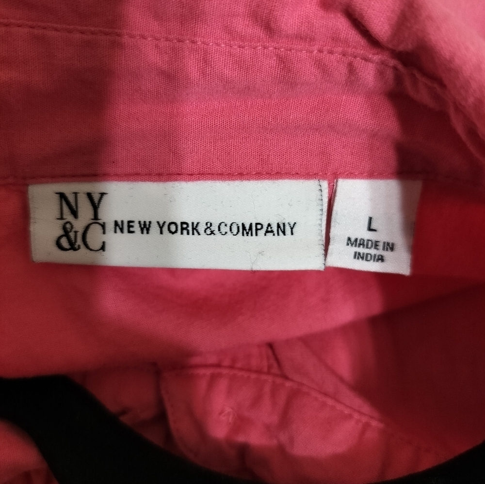 2561)New York & Co Pink Button down Tiered Poplin Long Sleeve Shirt Dress Size L - Picture 8 of 10
